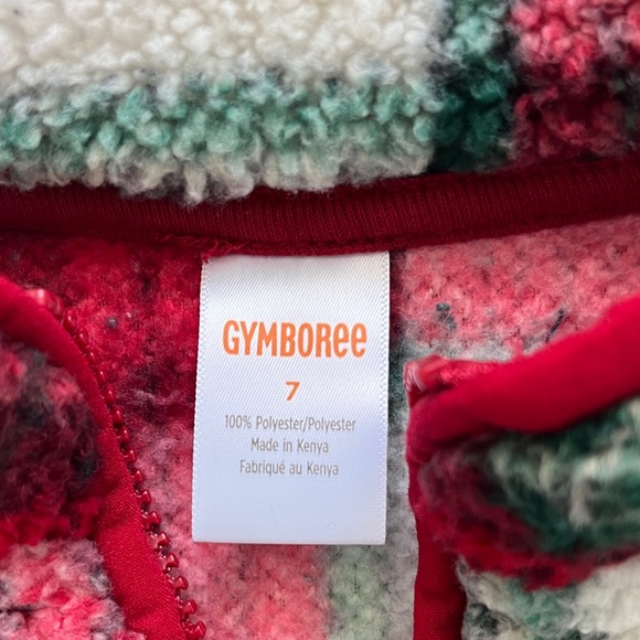 Gymboree Girls Plaid Fleece Quarter Zip - Burgundy, Forest Green, Ivory - Picture 2 of 3